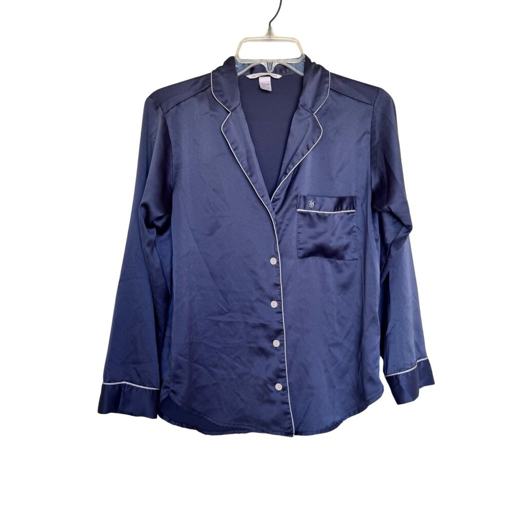 Victorias Secret Womens Gray Satin Long Sleeve Button-Front Pajama Top XS